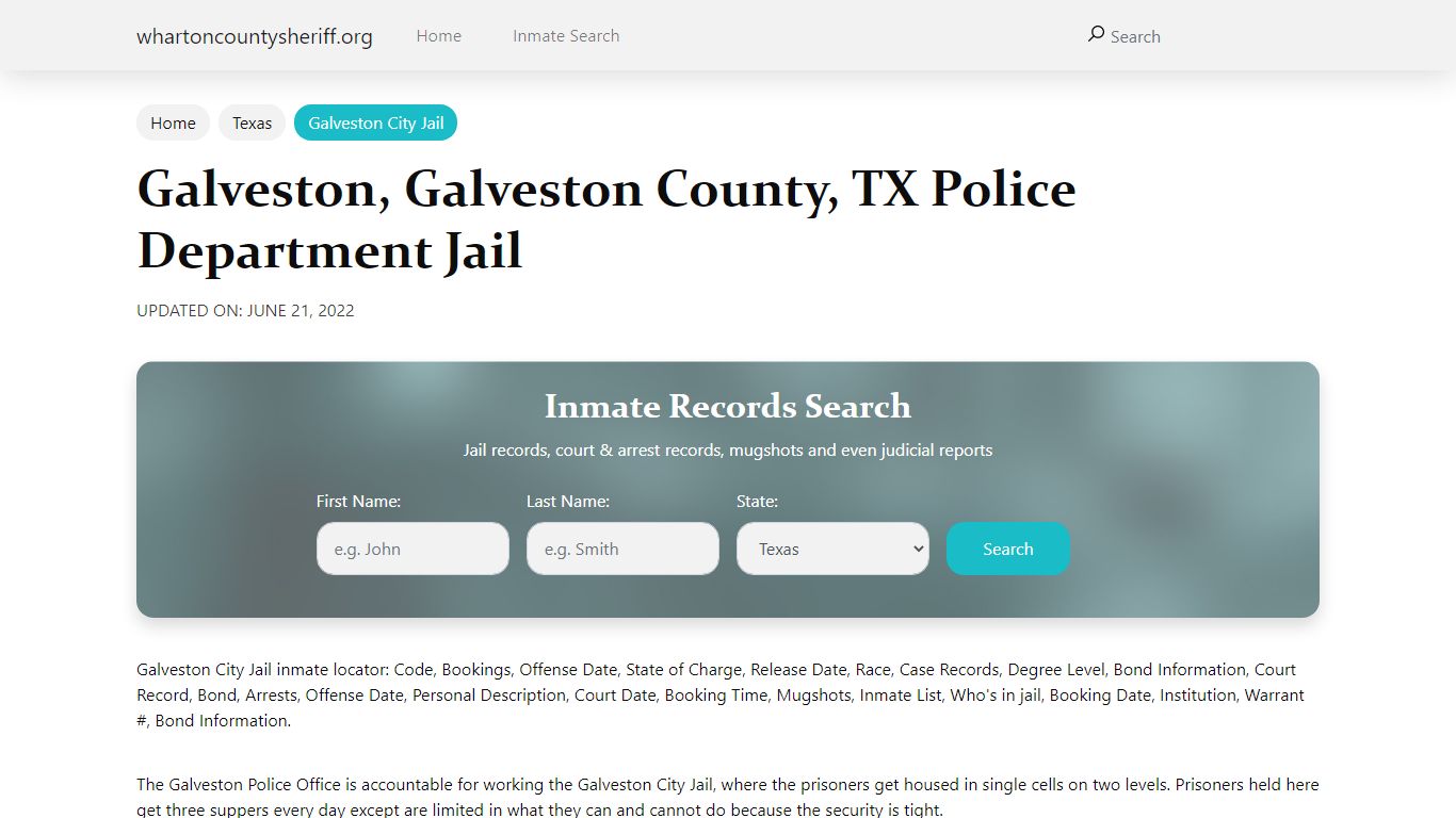 Galveston, TX City Jail Inmates, Arrests